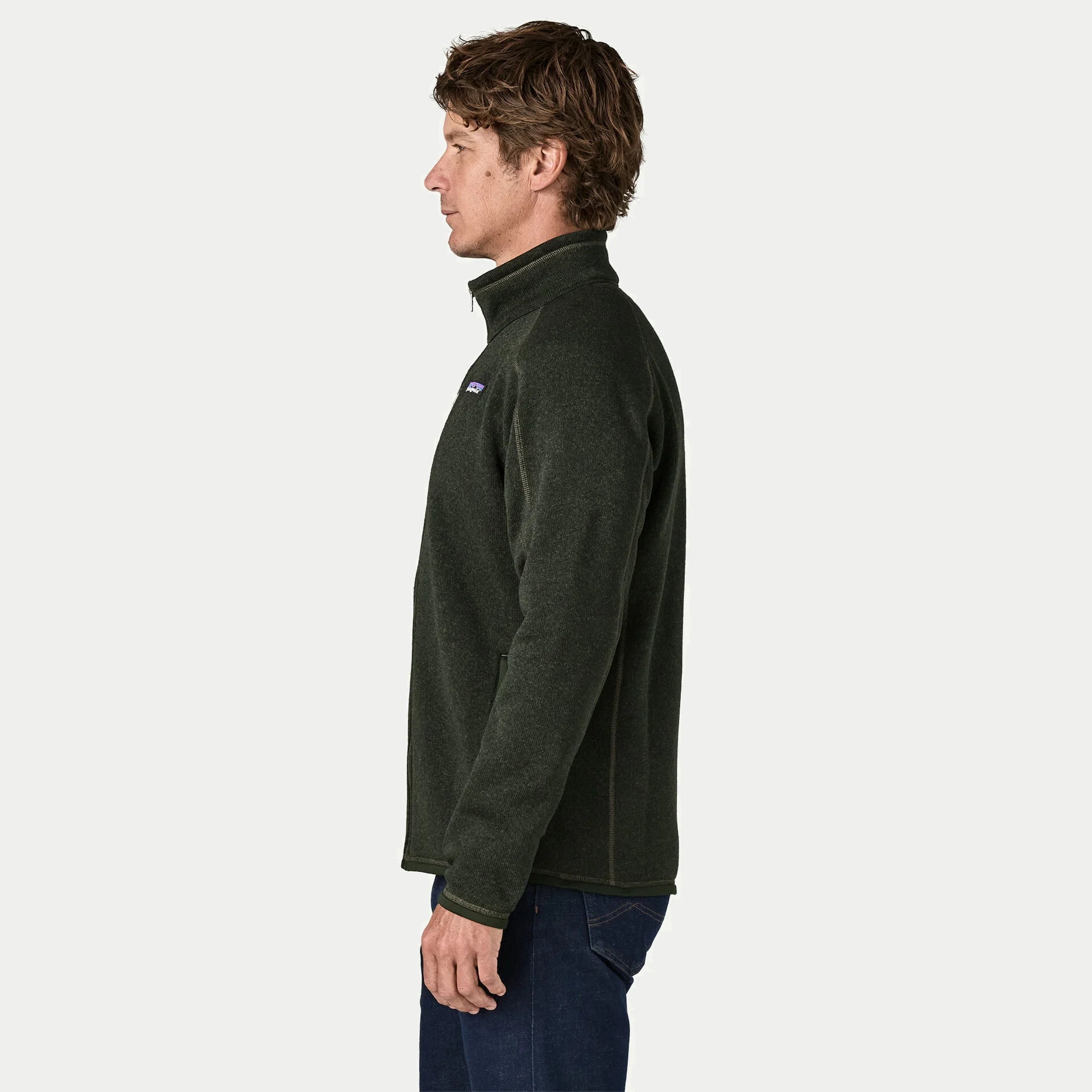 Polaire Better Sweater Old Growth Green Patagonia vue de profil, poche passepoilée et manche raglan