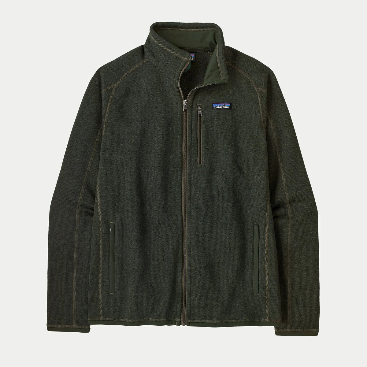 Polaire Better Sweater Old Growth Green Patagonia à plat, vue de face, zip intégral et col montant