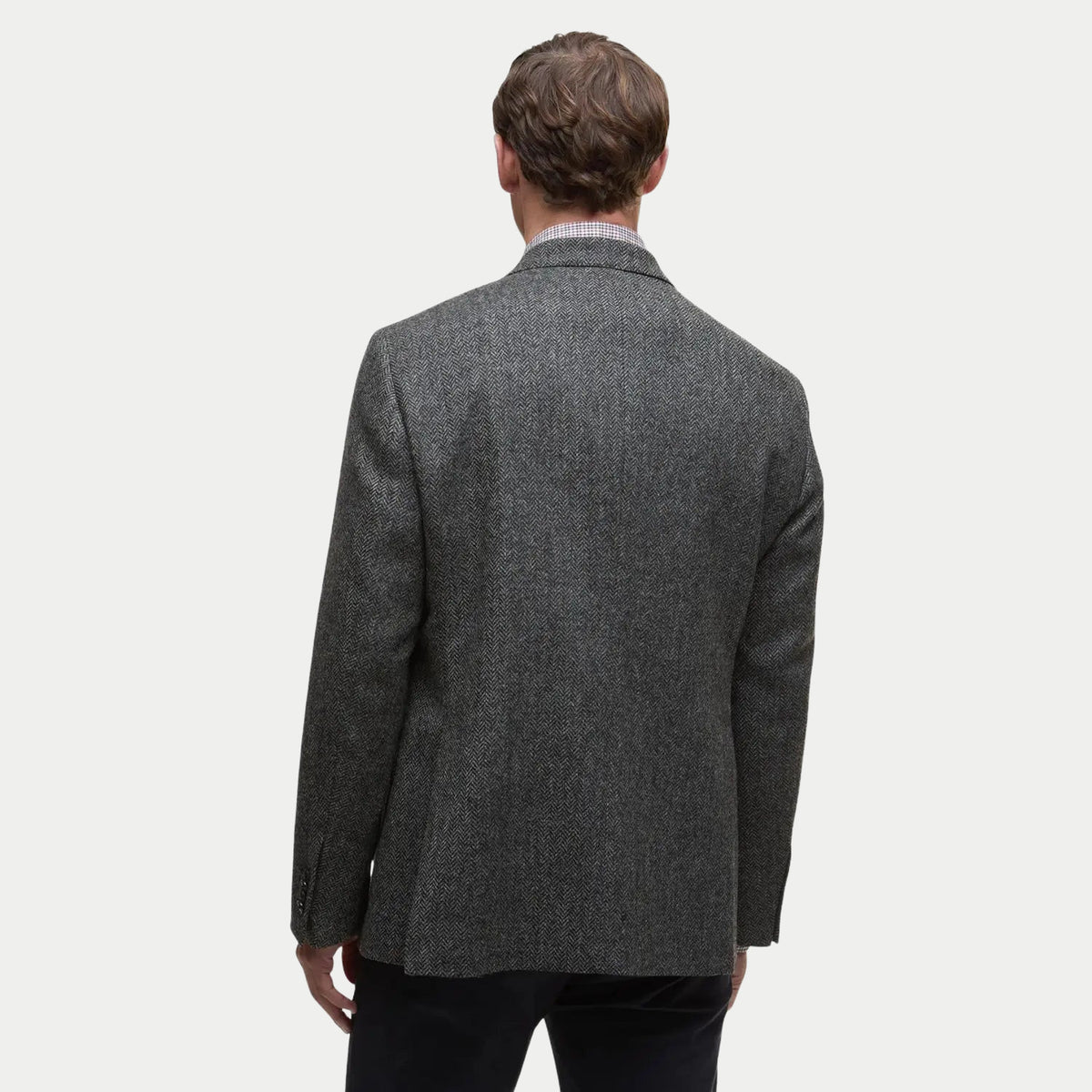 Dos du blazer Firth Moons gris : tweed chevrons anthracite et double fente latérale