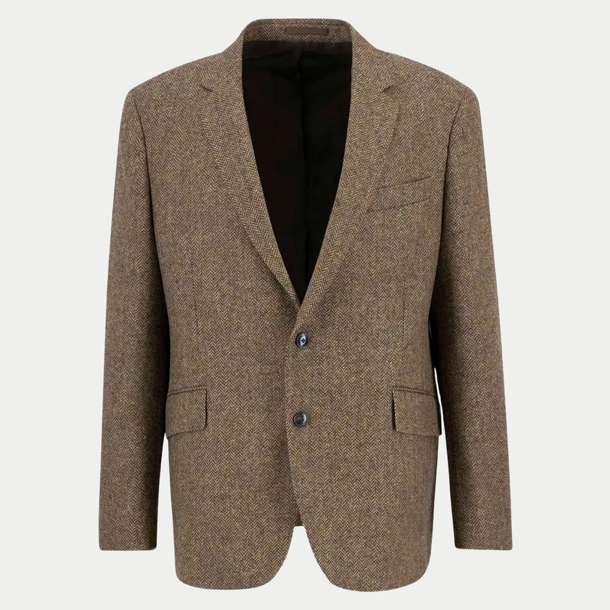 Blazer Firth Moons marron à plat, chevrons brun et beige, deux boutons et revers cranté