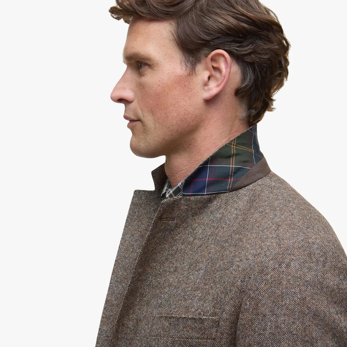 Sous-col tartan vert, marine et rouge du blazer Godfrey Shetland Moons marron