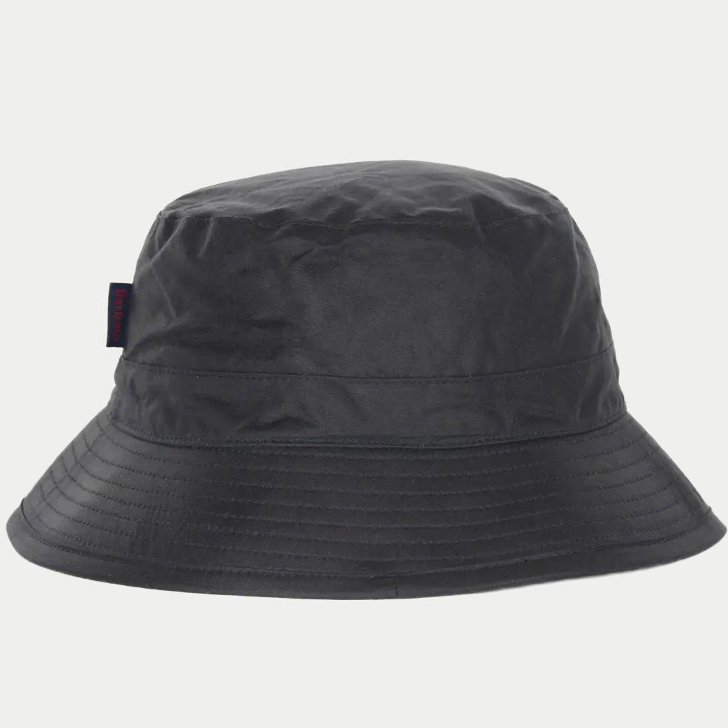 Bob Wax Bucket Bleu Marine vu de l'autre côté, étiquette tissée sur la calotte