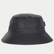 Bob Wax Bucket Bleu Marine de profil, coton ciré, bord surpiqué et logo brodé