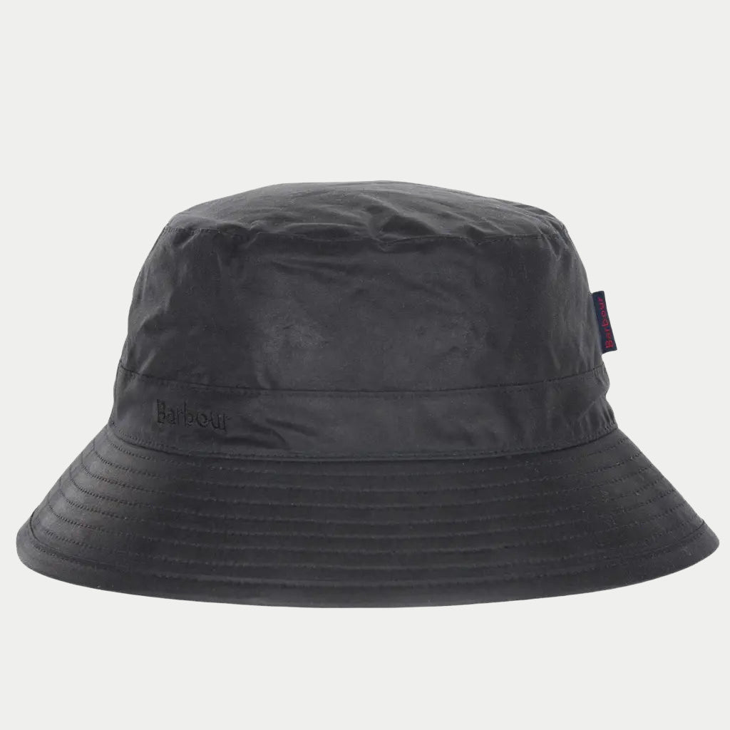 Bob Wax Bucket Bleu Marine de profil, coton ciré, bord surpiqué et logo brodé