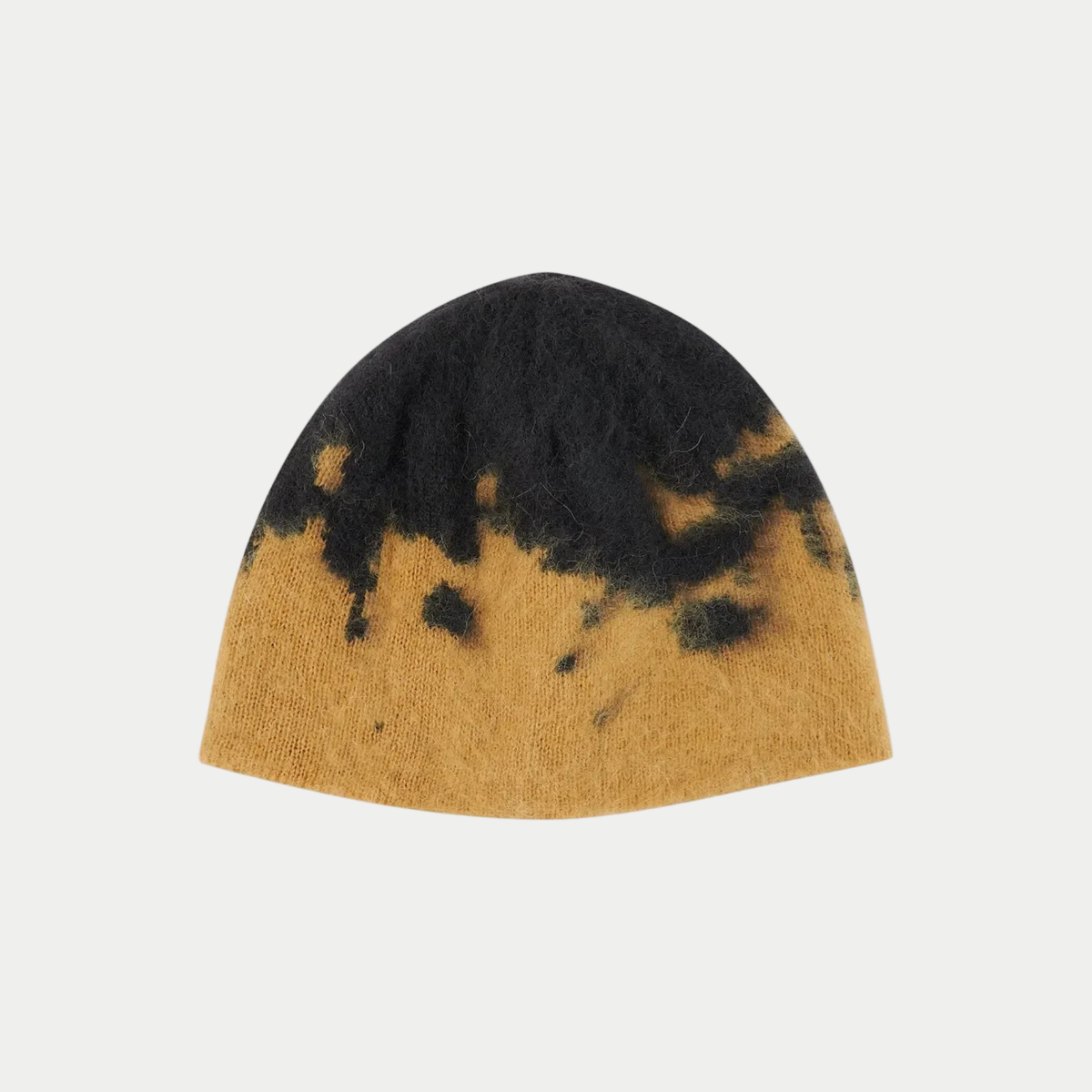 Bonnet en Mohair Safron Gramicci - packshot de face, dégradé jaune safran et bleu marine