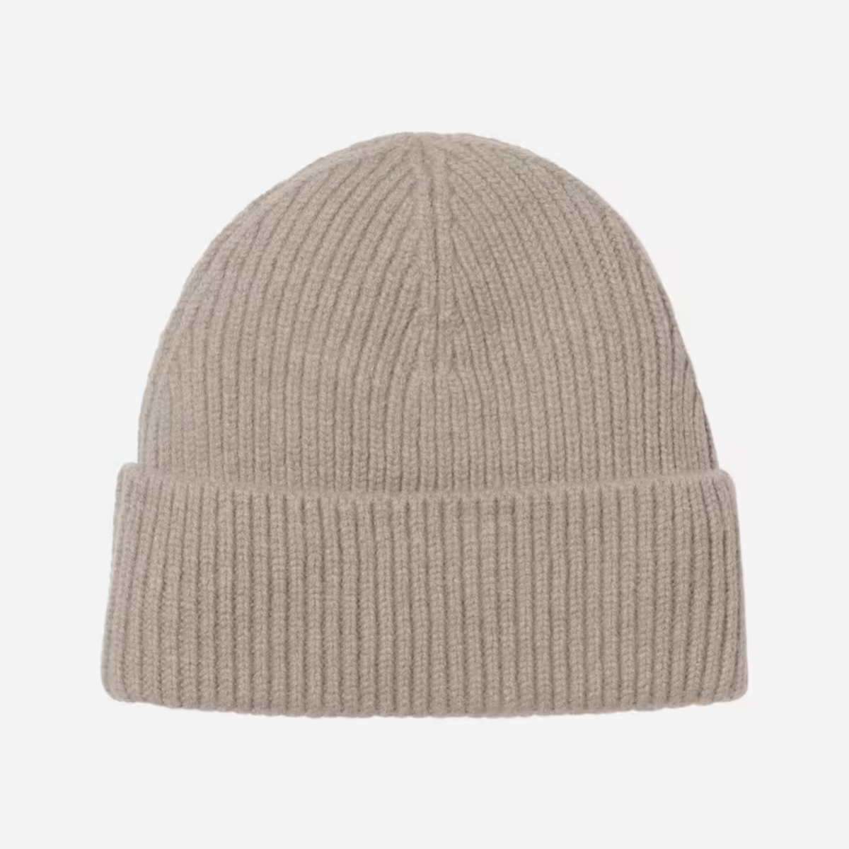 Bonnet Gabe Fleur de Sel Carhartt WIP vu de dos, revers replié et maille côtelée beige sable sans étiquette