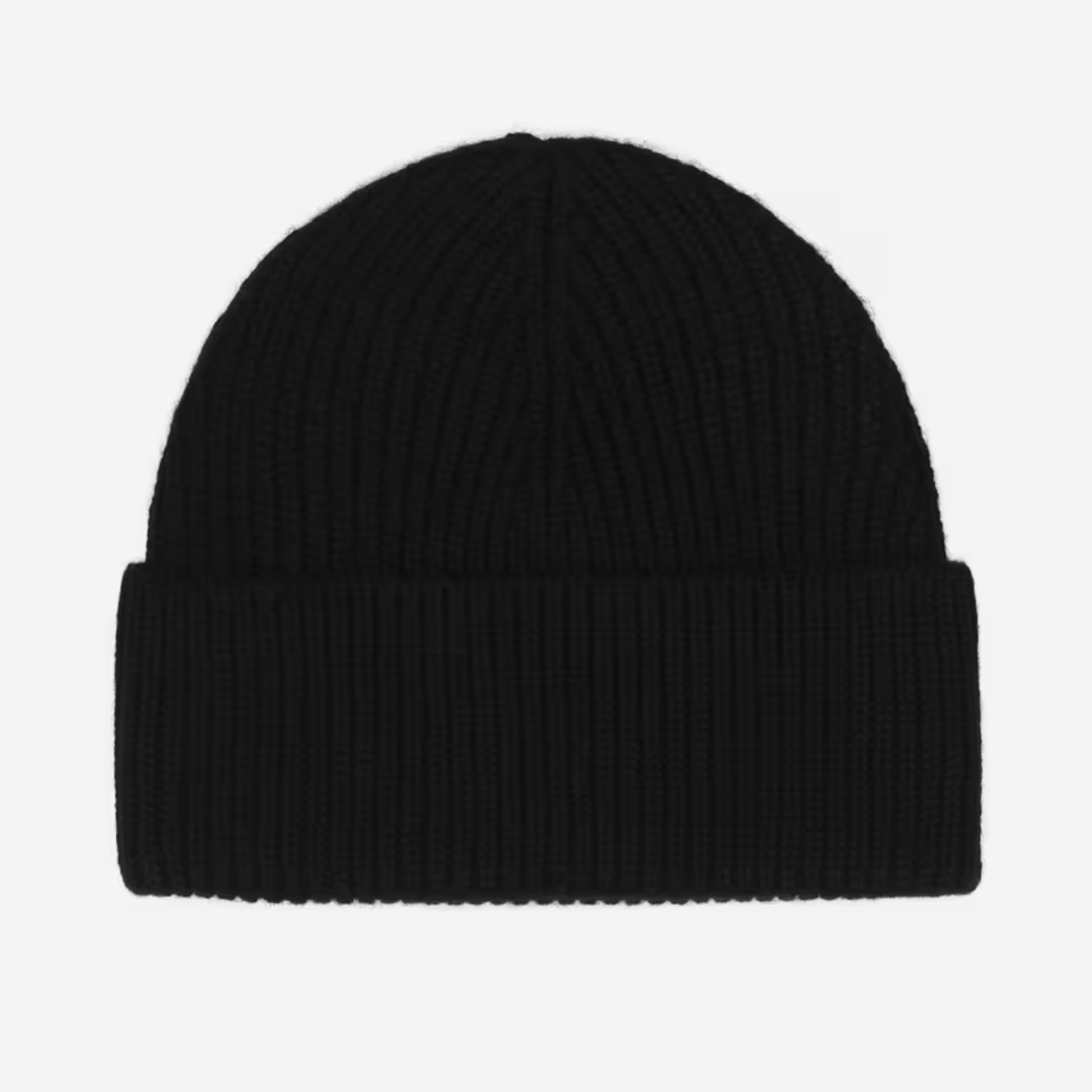 Bonnet Gabe noir Carhartt WIP vu de dos, maille côtelée serrée et revers replié sans étiquette
