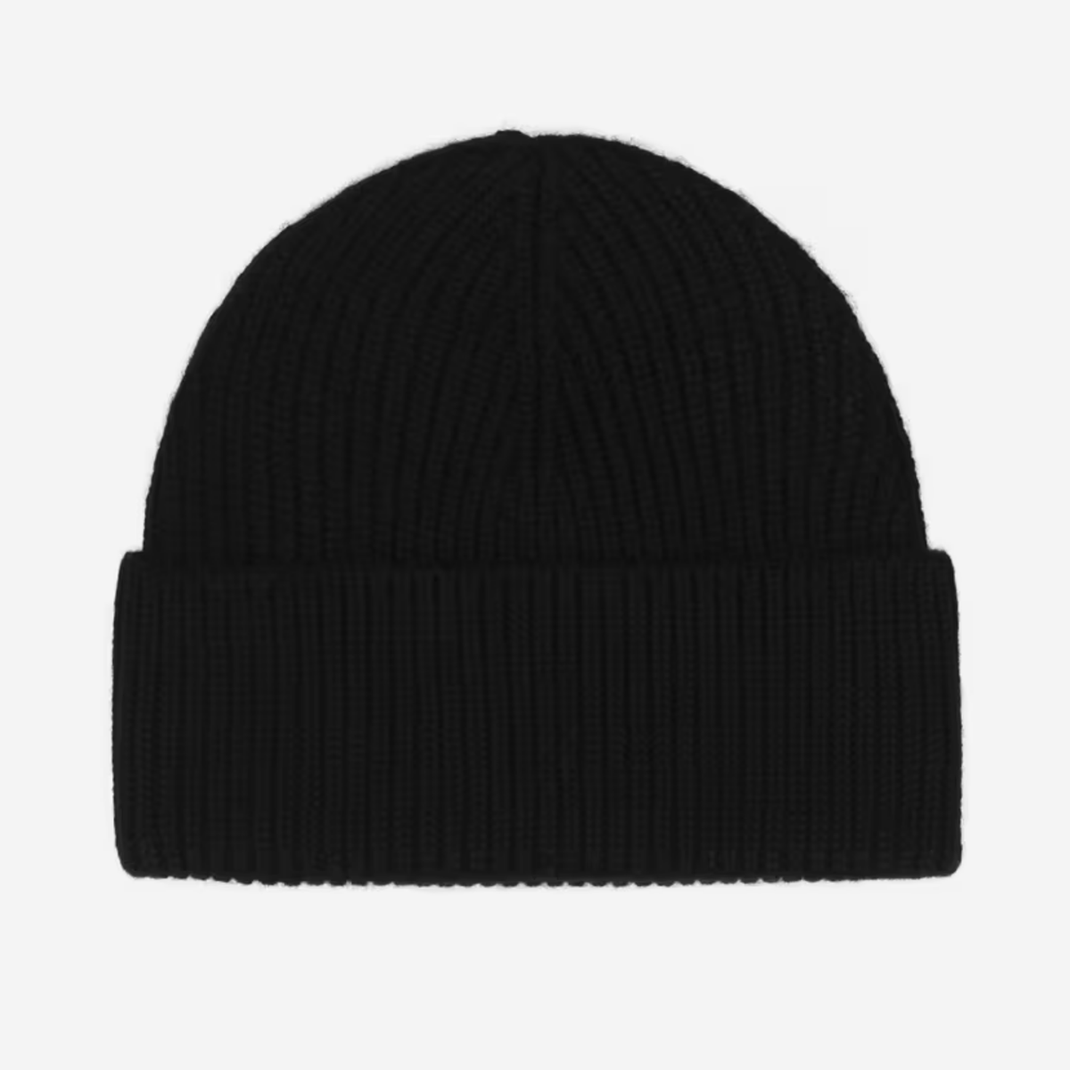 Bonnet Gabe noir Carhartt WIP vu de dos, maille côtelée serrée et revers replié sans étiquette
