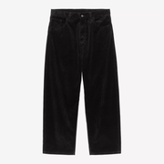 Brandon Pant Carhartt WIP en velours côtelé noir, à plat de face : passants, braguette zippée et poches avant