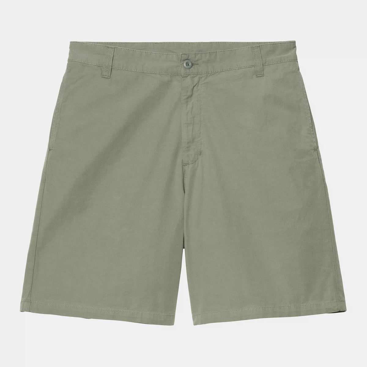 Calder Short coloris Park de face à plat, vert sauge grisé et mat, braguette boutonnée et poches latérales