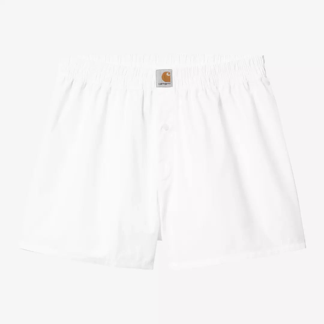 Caleçon Carhartt WIP blanc à plat en coton tissé, ceinture élastiquée et braguette fermée par un bouton
