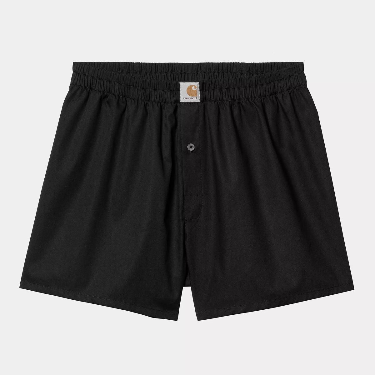 Caleçon Carhartt WIP noir à plat en coton tissé, taille élastiquée, braguette boutonnée et étiquette carrée
