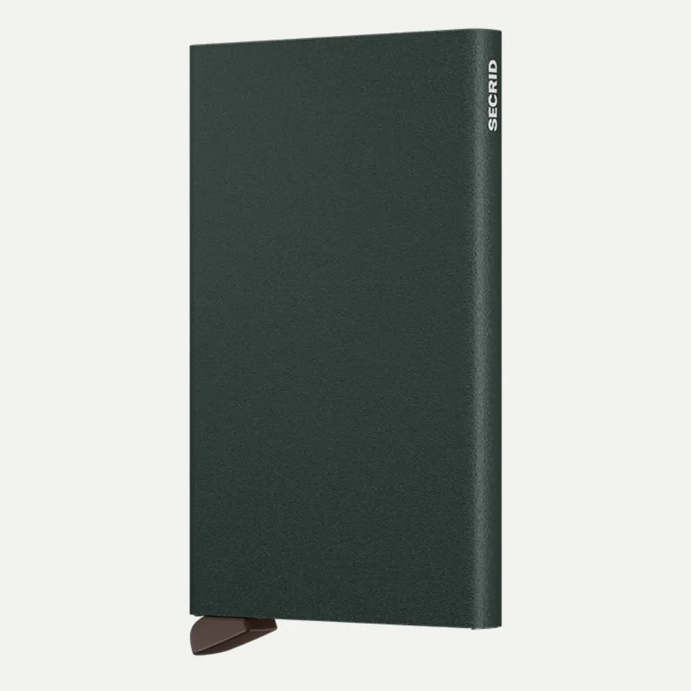 Porte-cartes aluminium vert sapin à finition poudrée granuleuse, vue de face