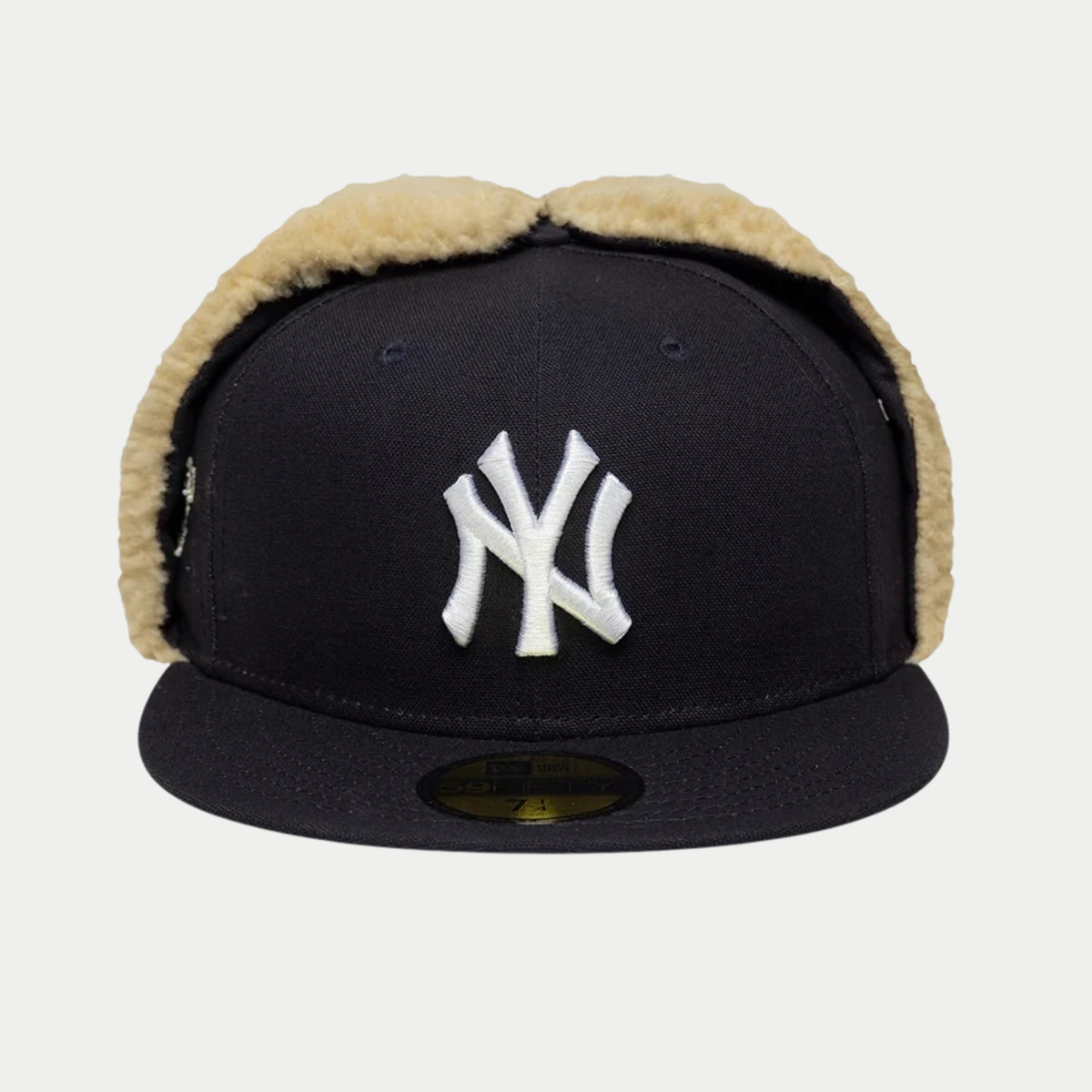 Casquette 59Fifty Dogear Yankees Bleu Marine New Era - vue de face, logo NY brodé blanc et oreillettes relevées