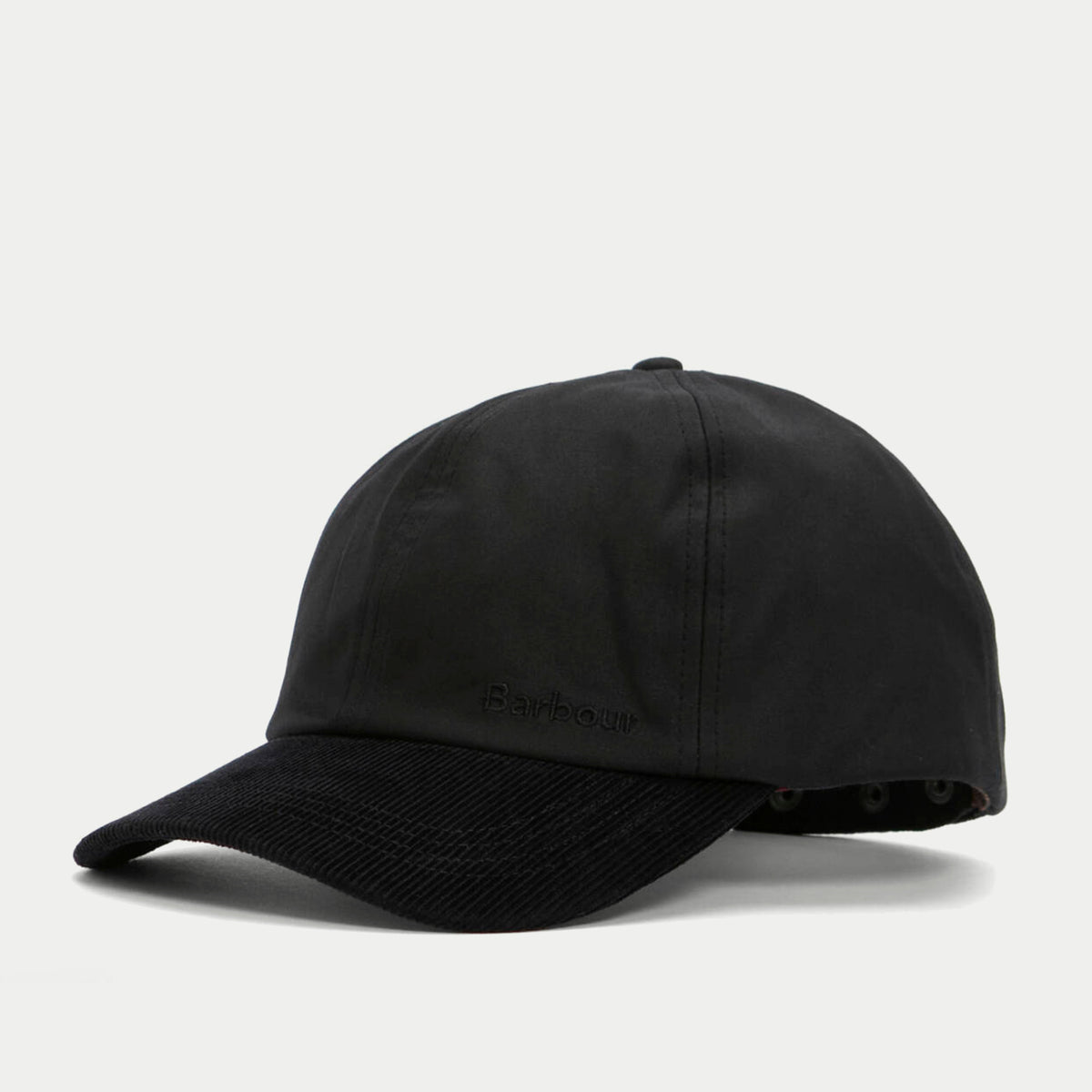 Casquette Ashby noire Barbour - profil, coton ciré et visière en velours côtelé