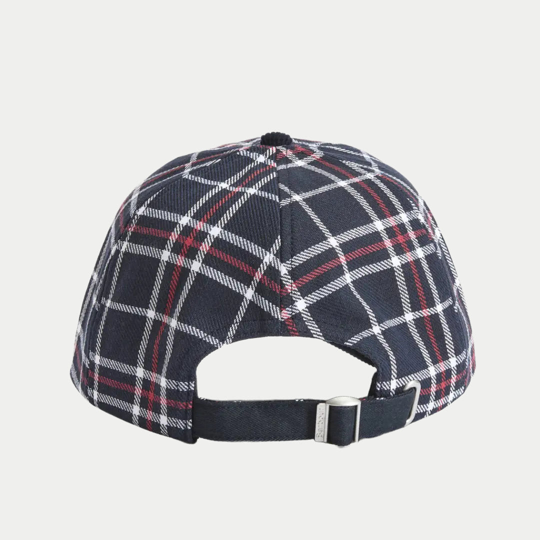 Dos de la casquette Benson à carreaux, sangle de réglage et boucle métal argenté