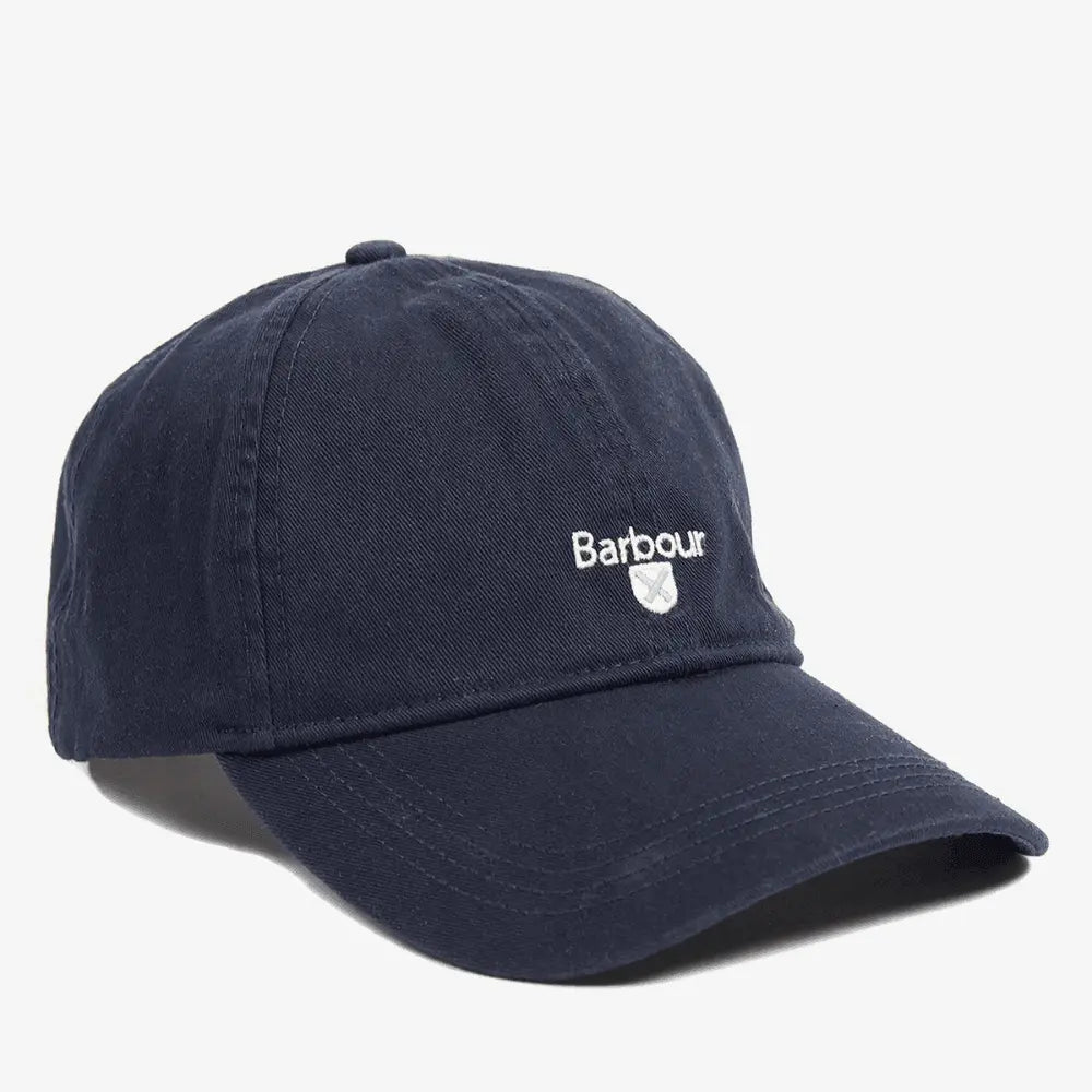 Casquette Cascade Bleu Marine vue de l'autre profil, logo blanc brodé sur le panneau avant