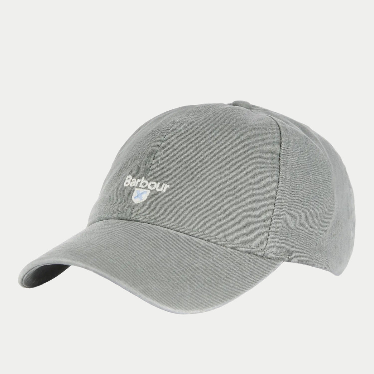 Casquette Cascade Agave de trois quarts, twill de coton délavé vert gris, visière souple incurvée