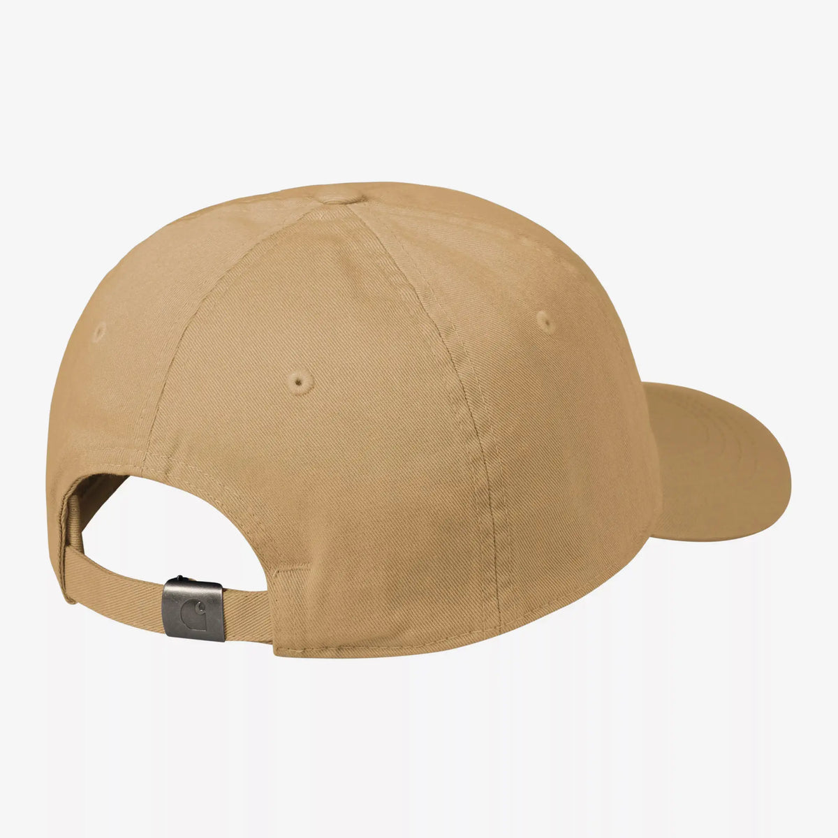 Dos de la casquette Madison camel doré, sangle réglable à boucle métal gravée d'un C et visière incurvée