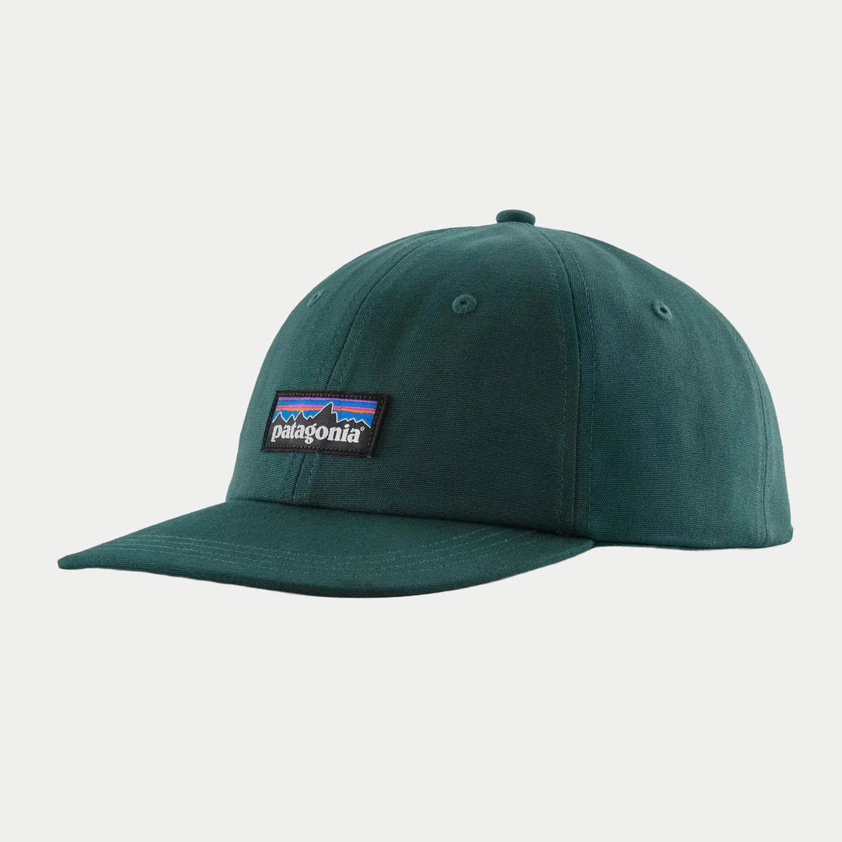 Casquette P-6 Label Trad en toile vert sapin Cascade Green, étiquette P-6 tissée et visière courbée