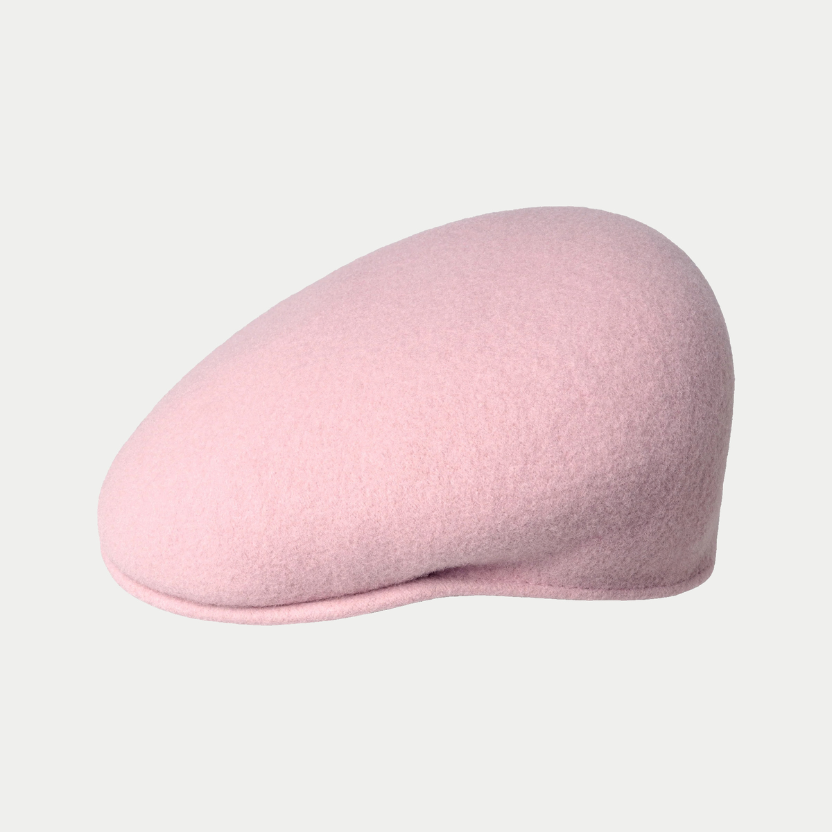 Casquette plate 504 Laine Ballerina Pink Kangol - profil droit, calotte rose poudré et visière courte