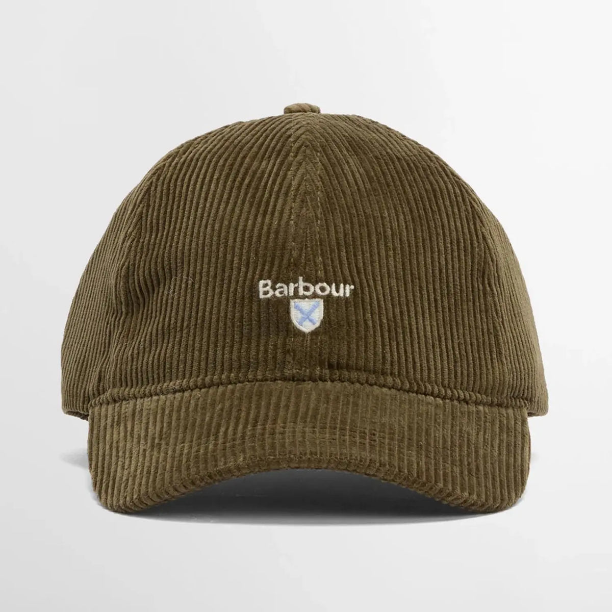 Casquette Preston olive vue de face, calotte souple à six panneaux et logo brodé centré au-dessus de la visière