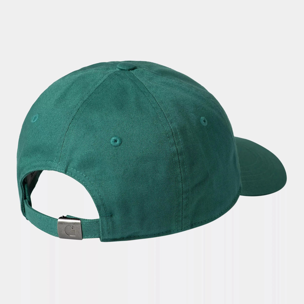 Dos de la casquette Script vert sapin, sangle réglable à boucle métal et coutures ton sur ton