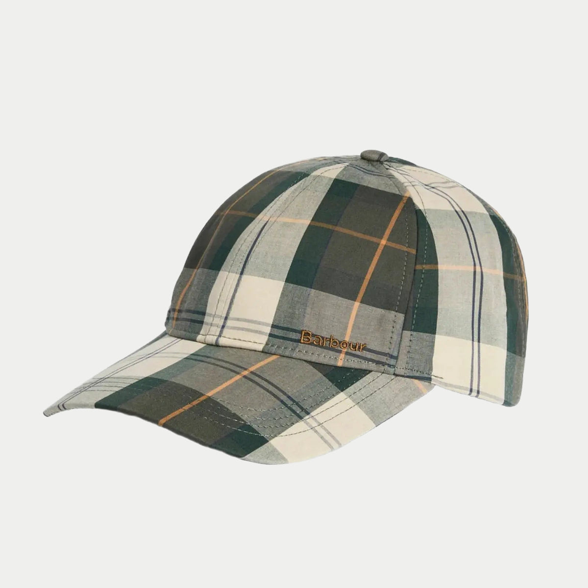 Casquette Telfield Ancient Tartan de trois quarts, grands carreaux vert sapin, écru et abricot