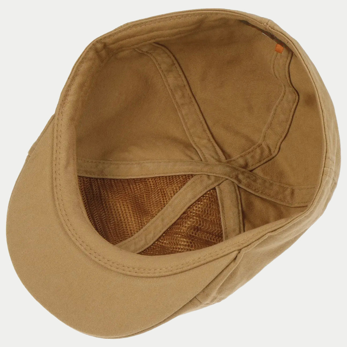 Intérieur de la casquette Texas camel, doublure filet marron aérée