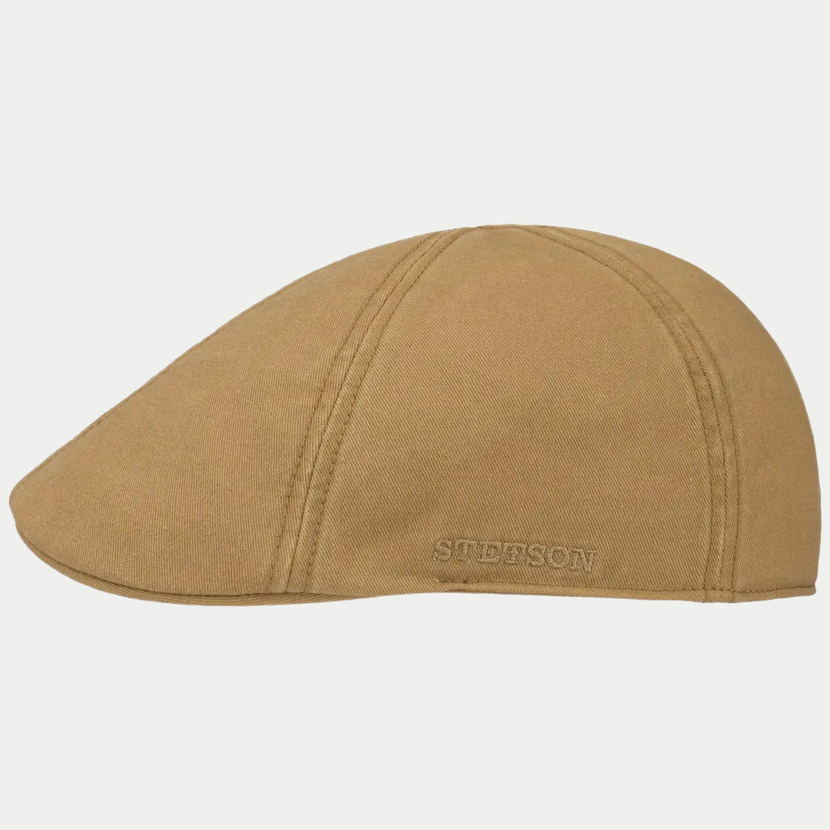 Casquette plate Texas en coton lavé camel, profil avec visière préformée