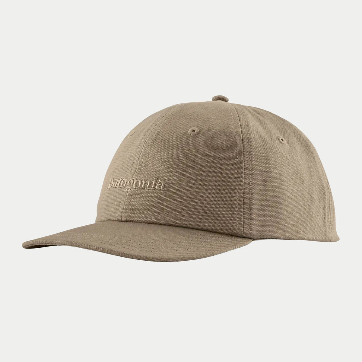 Casquette Text Logo en toile beige taupe, lettrage patagonia brodé ton sur ton et visière courbée