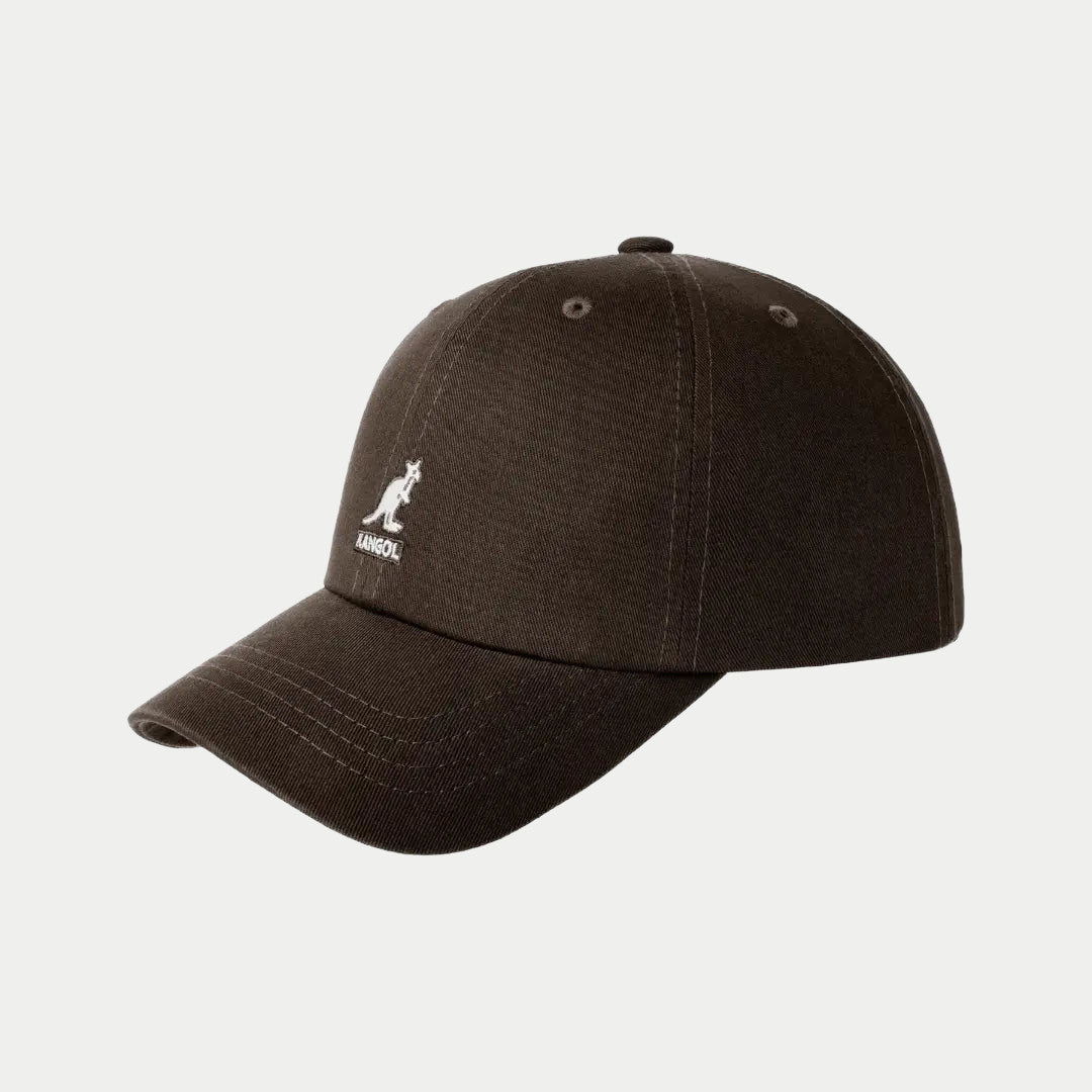 Casquette baseball Washed brun café en coton souple délavé, kangourou brodé blanc