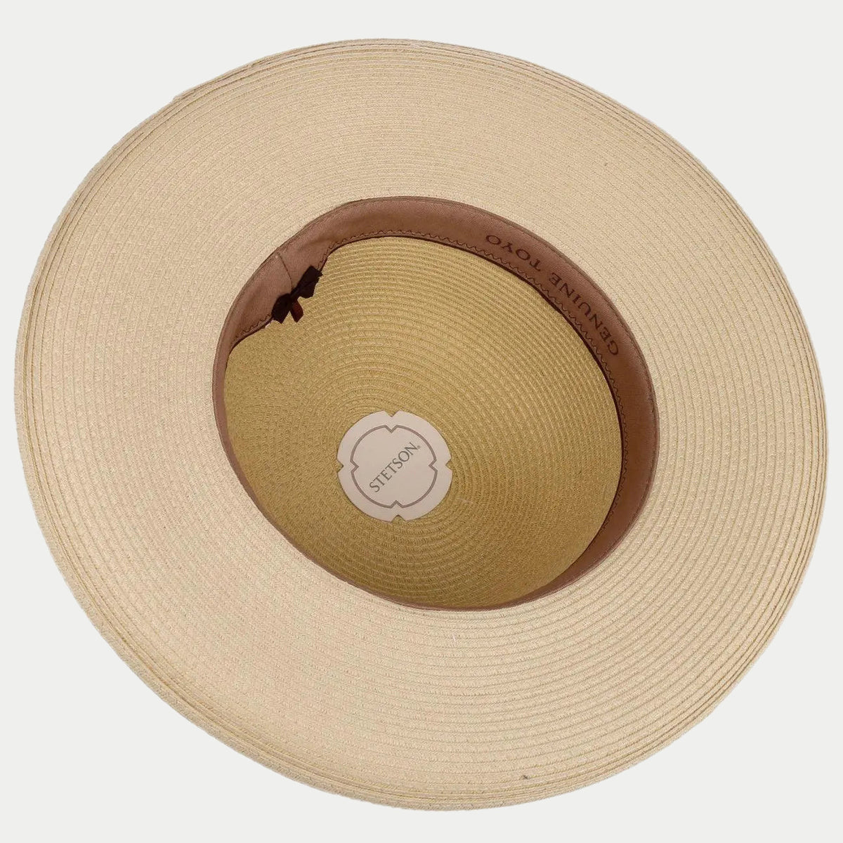 Intérieur de la capeline, bandeau de cuir marron et pastille Stetson claire