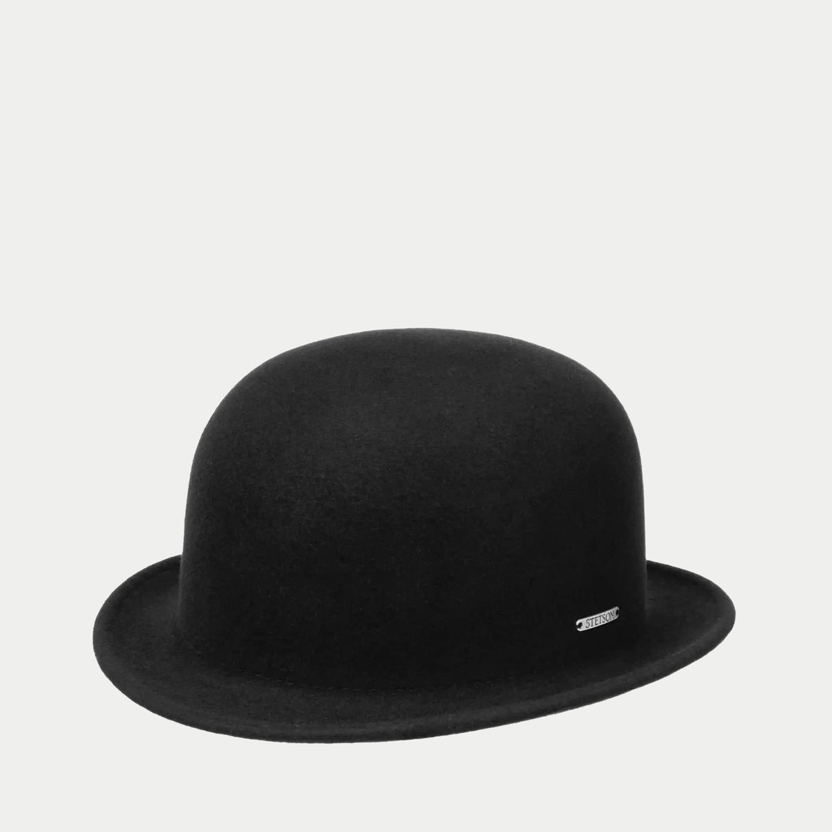 Chapeau melon en feutre de laine noir, calotte ronde et bord roulé