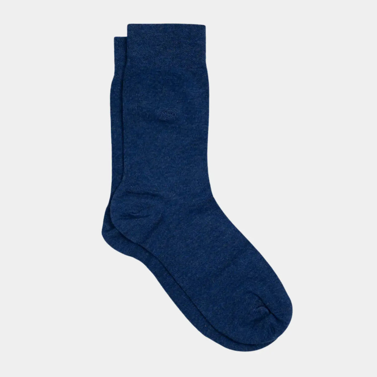 Chaussettes BillyBelt en bambou bleu chiné à plat, maille fine mouchetée de fils clairs, poisson ton sur ton