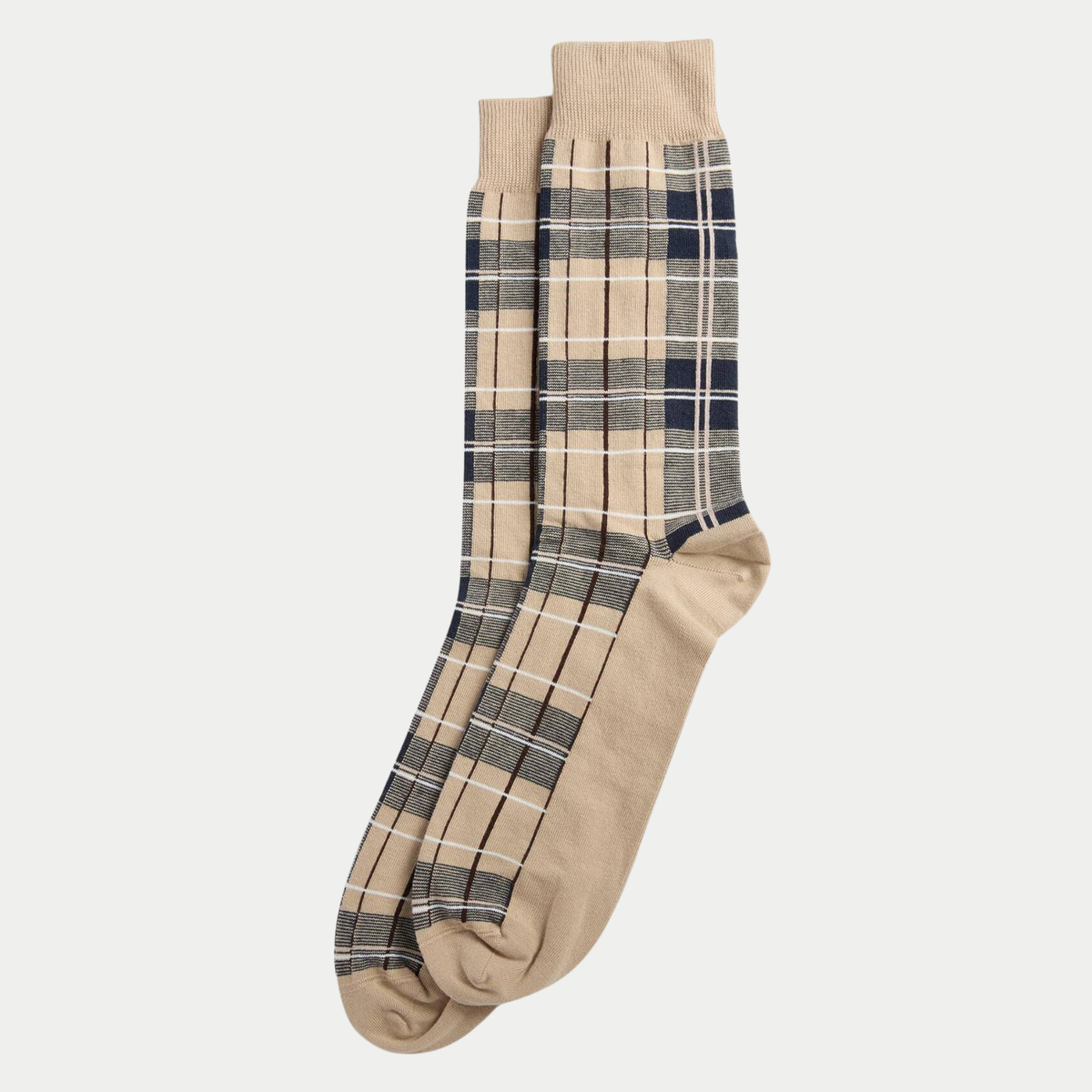 Chaussettes Blyth Birchwood Tartan Barbour, la paire à plat : tige à carreaux, talon et pointe beige uni