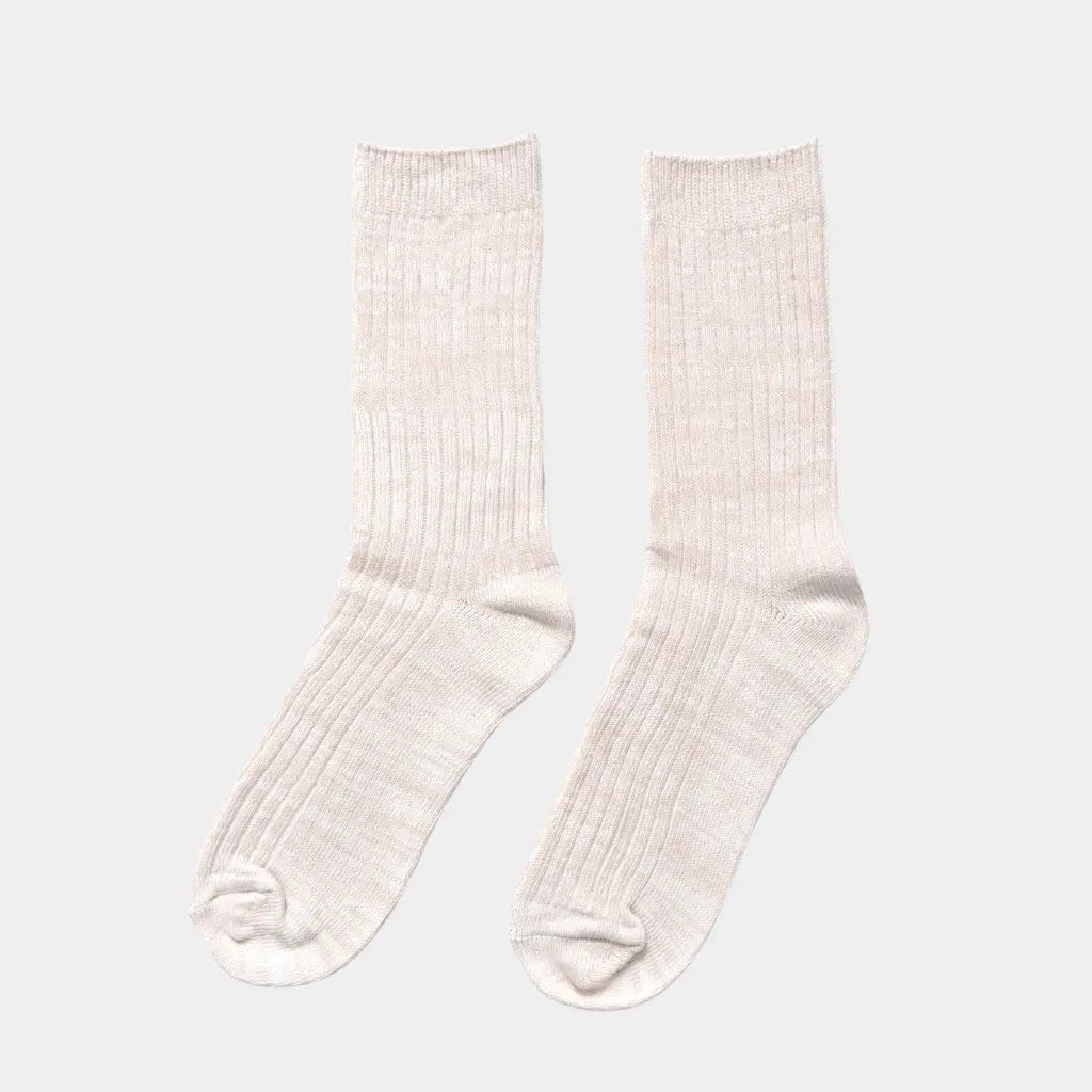 Paire de Chaussettes du Jardinier beige à plat, côtes verticales et bord-côte de tige