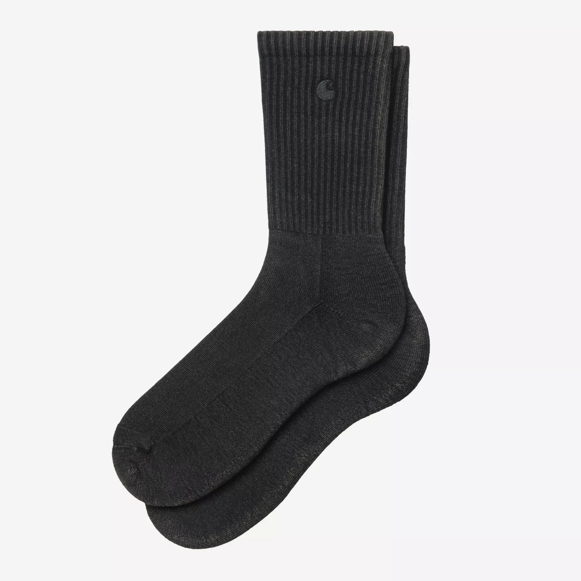 Chaussettes Lambert noires Carhartt WIP, paire à plat superposée : tige côtelée, logo C brodé ton sur ton
