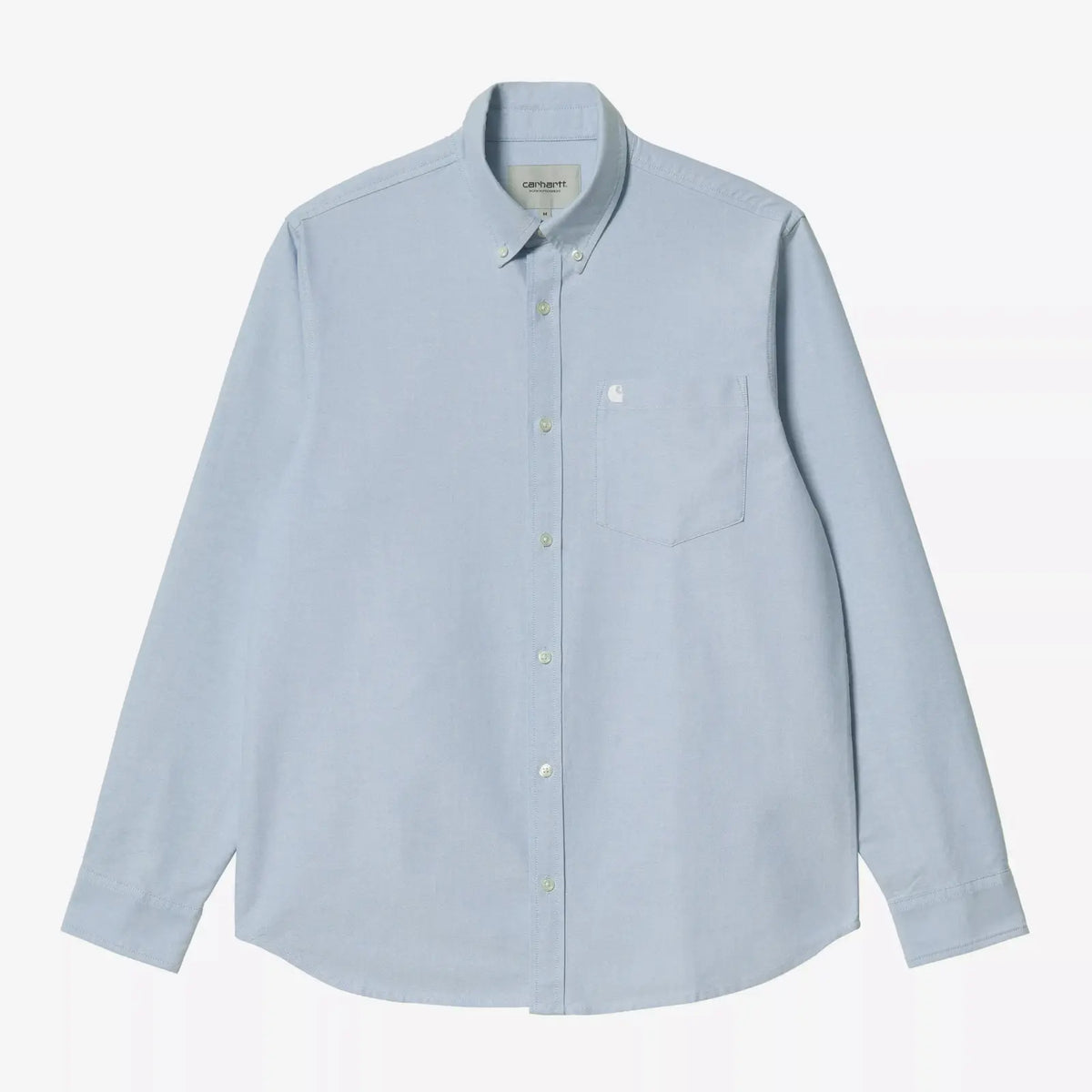 Chemise C-Logo Carhartt WIP bleu ciel à plat, col boutonné, poche poitrine et logo C brodé blanc