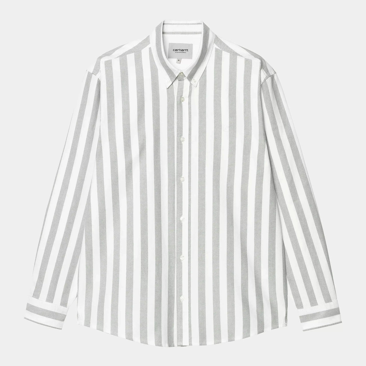 Chemise Dillion Carhartt WIP à larges rayures gris clair et blanches, oxford de coton et col boutonné