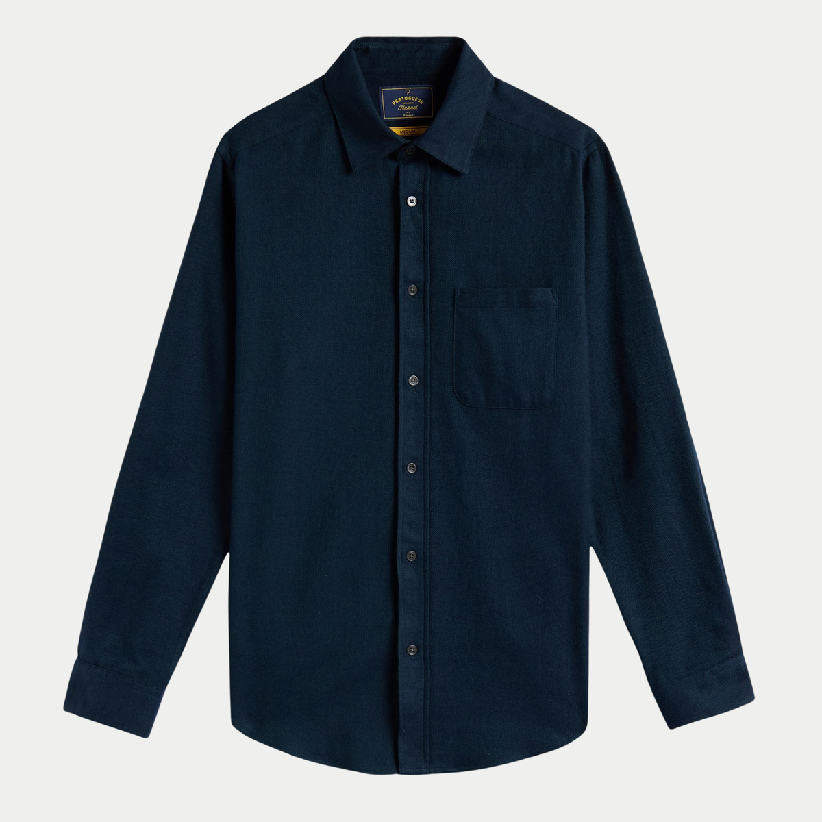 Chemise Espiga en flanelle chevron vert pétrole, vue de face à plat