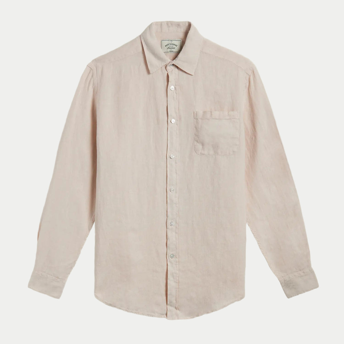 Chemise en lin Raw beige sable rosé à plat, col pointe et poche poitrine plaquée
