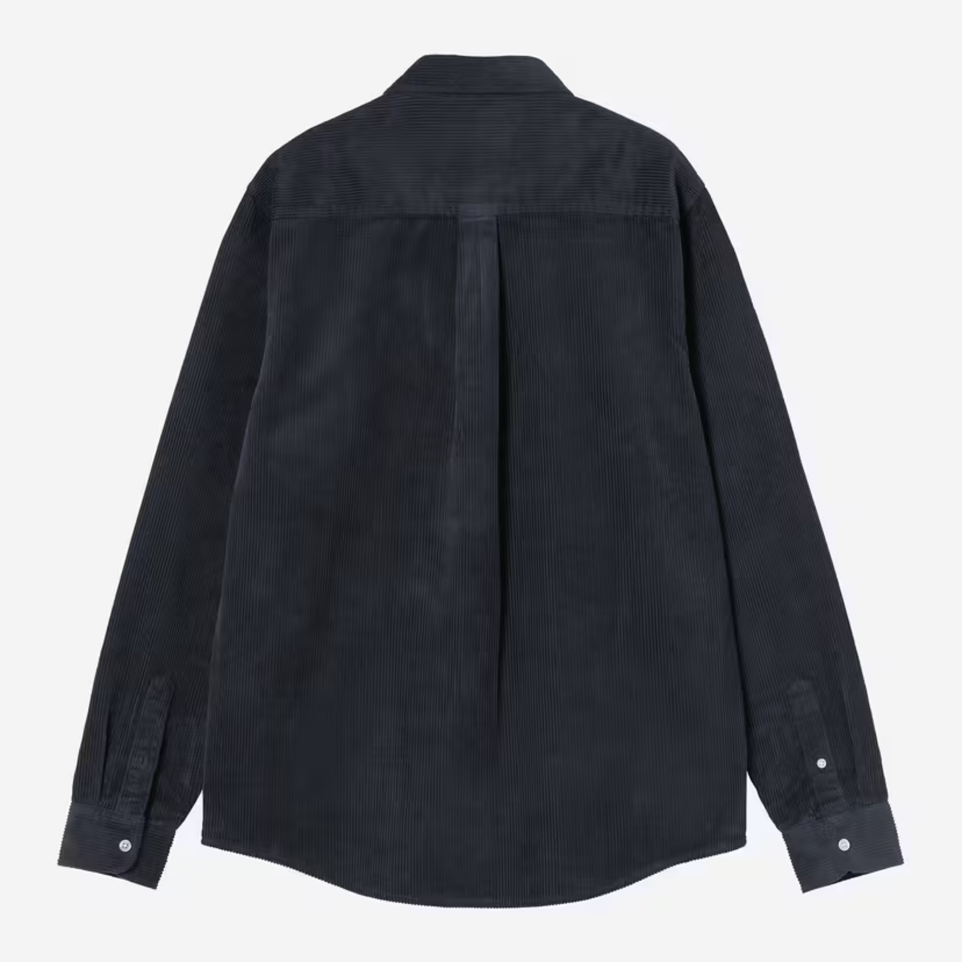 Chemise Madison Carhartt WIP en velours côtelé bleu marine, vue de dos à plat : empiècement d'épaule et pli d'aisance central