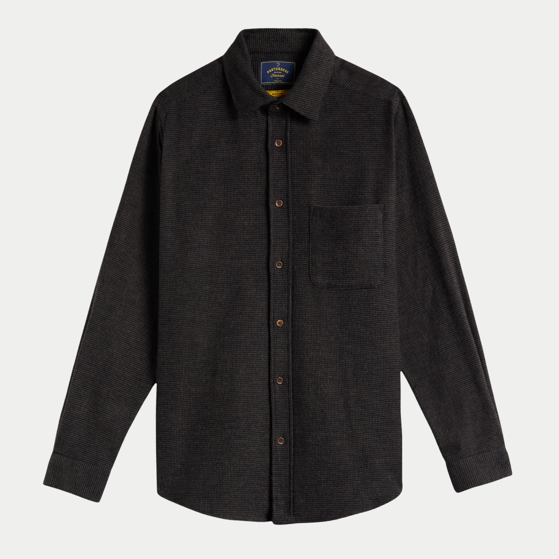Chemise Sounds en flanelle micro-carreaux brun foncé, vue de face à plat
