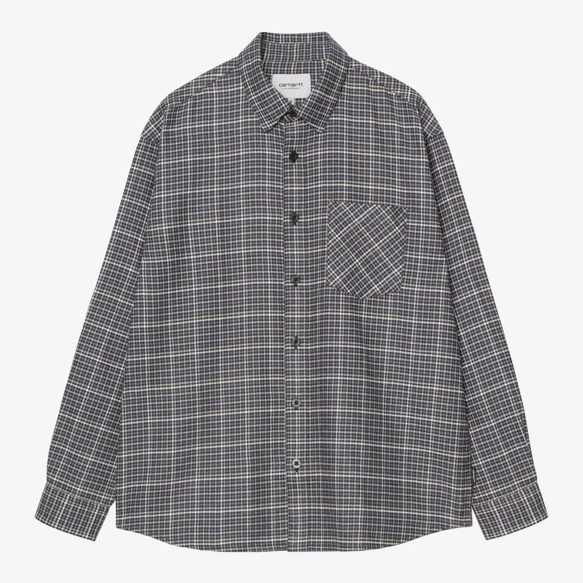Chemise Carhartt WIP Todrick à carreaux pied-de-poule bleu-gris, vue de face à plat avec poche poitrine