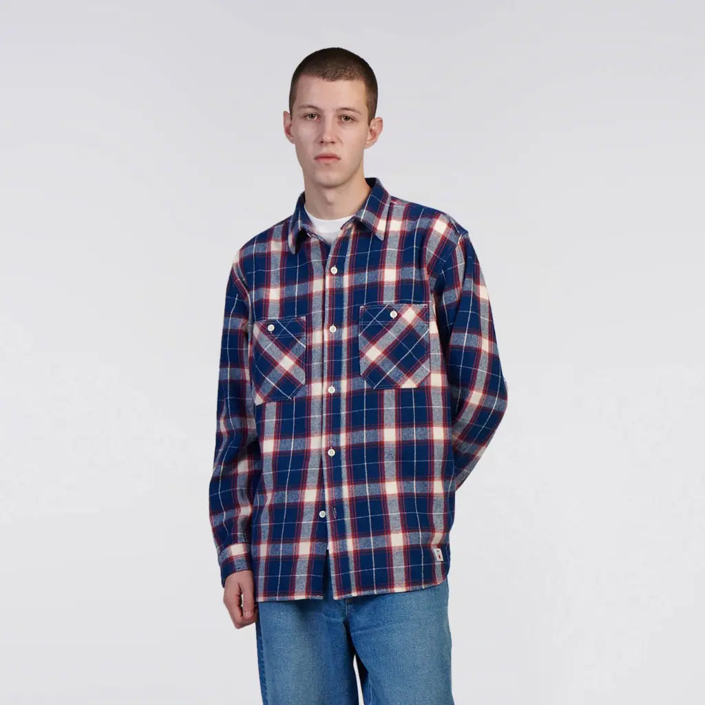 Chemise Works Marine et Rouge - Edwin - détail 3