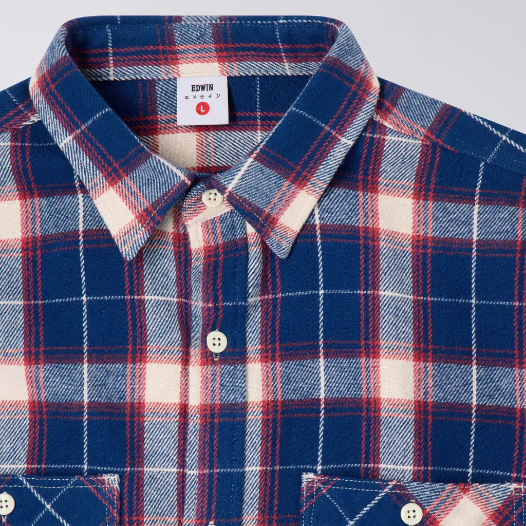 Chemise Works Marine et Rouge - Edwin - détail 5