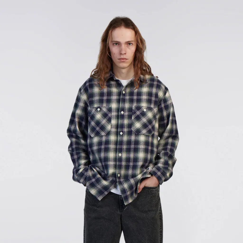 Chemise Works Marine et Vert - Edwin - détail 3