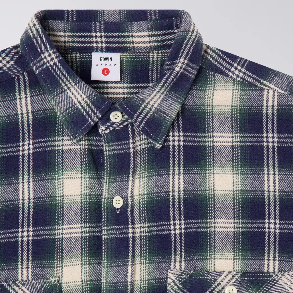 Chemise Works Marine et Vert - Edwin - détail 5