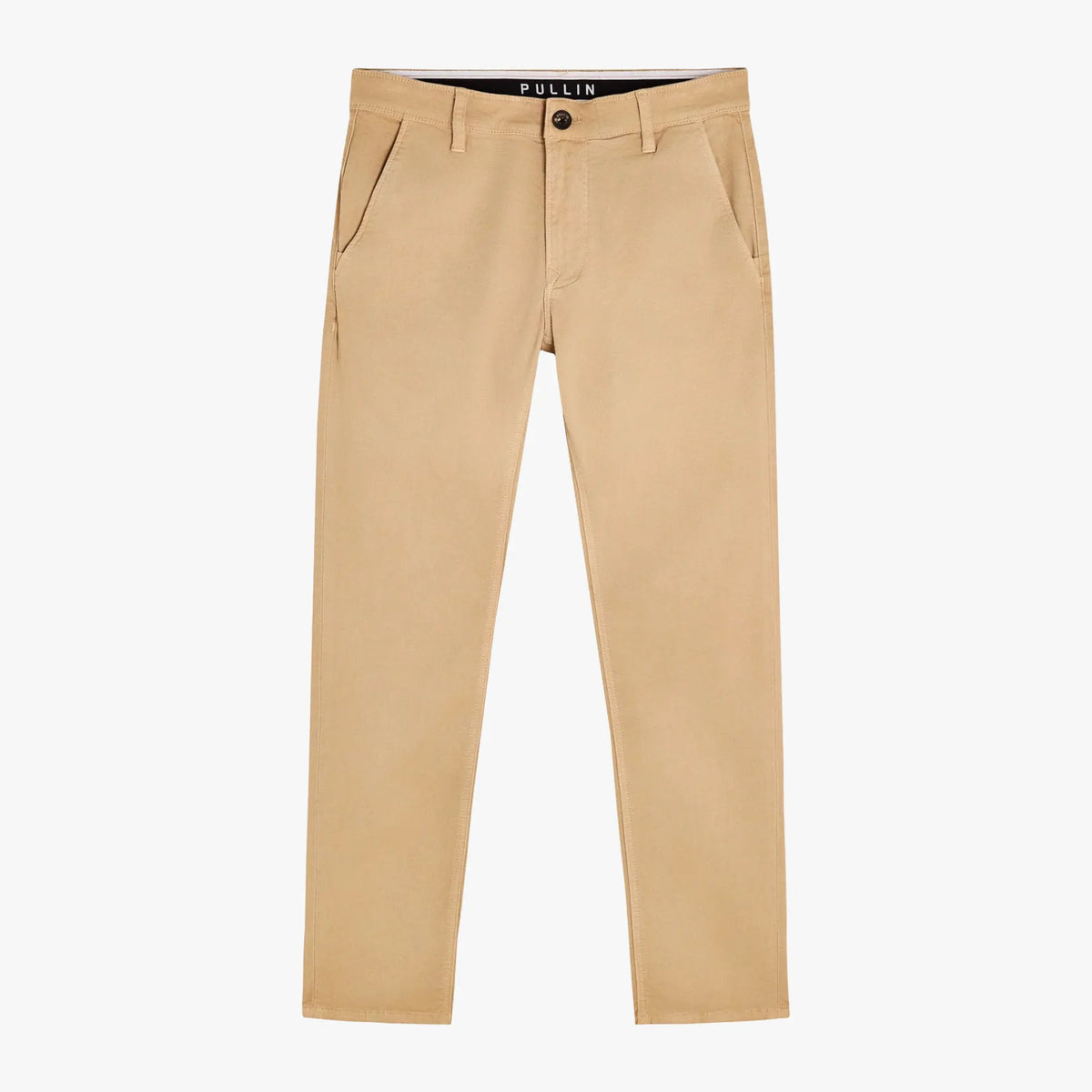 Chino Dening Bisco à plat, toile beige sable, ceinture griffée PULLIN et poches cavalières
